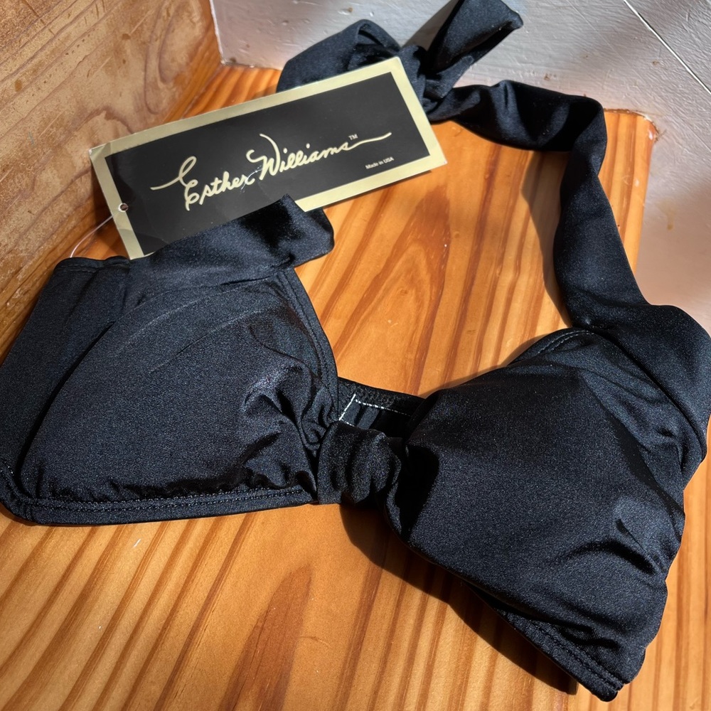 NWT Esther Williams Bikini Top Sz 4 Black Vintage Style w Sewn in pads